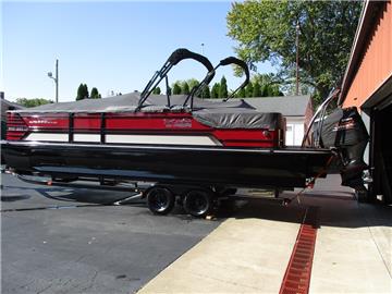 2019 SunCatcher Diamond Elite 326ss Tritoon Black Toons Yamaha 225 VMAX Pro Sound System Lighting Rapid Load Trailer